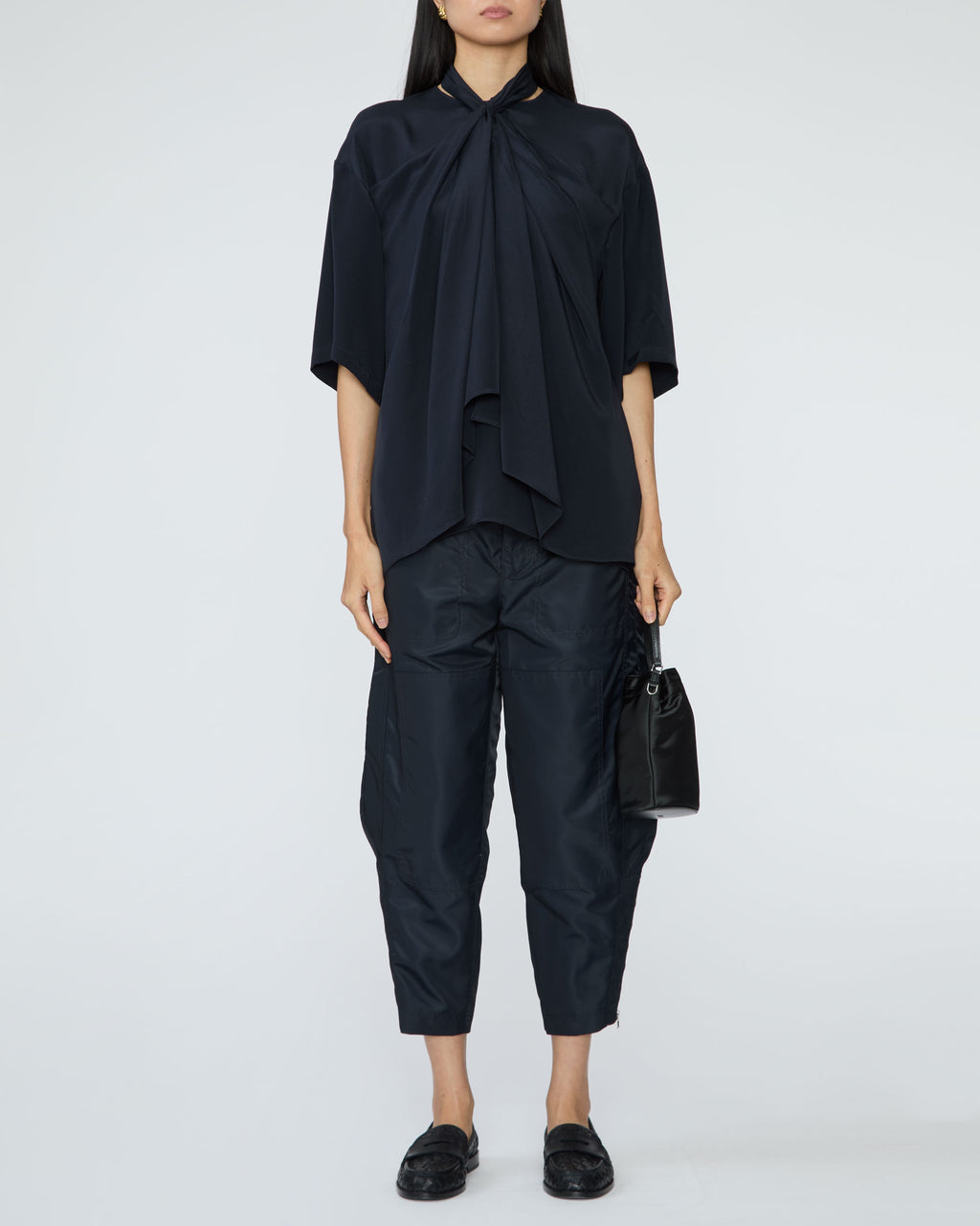 TIBI 4 Ply Silk Tie Front Top