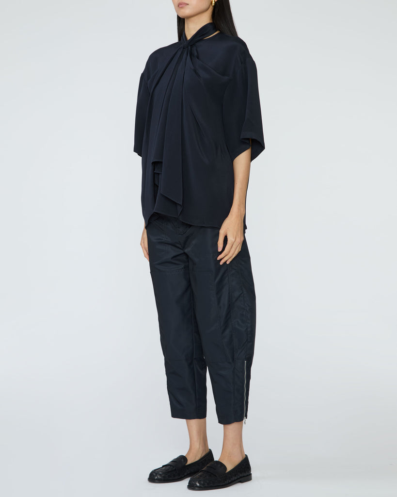 TIBI 4 Ply Silk Tie Front Top