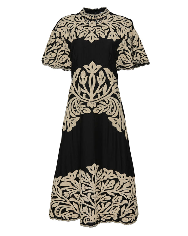 SEA Alexandra Embroidery Short Sleeve Midi Dress