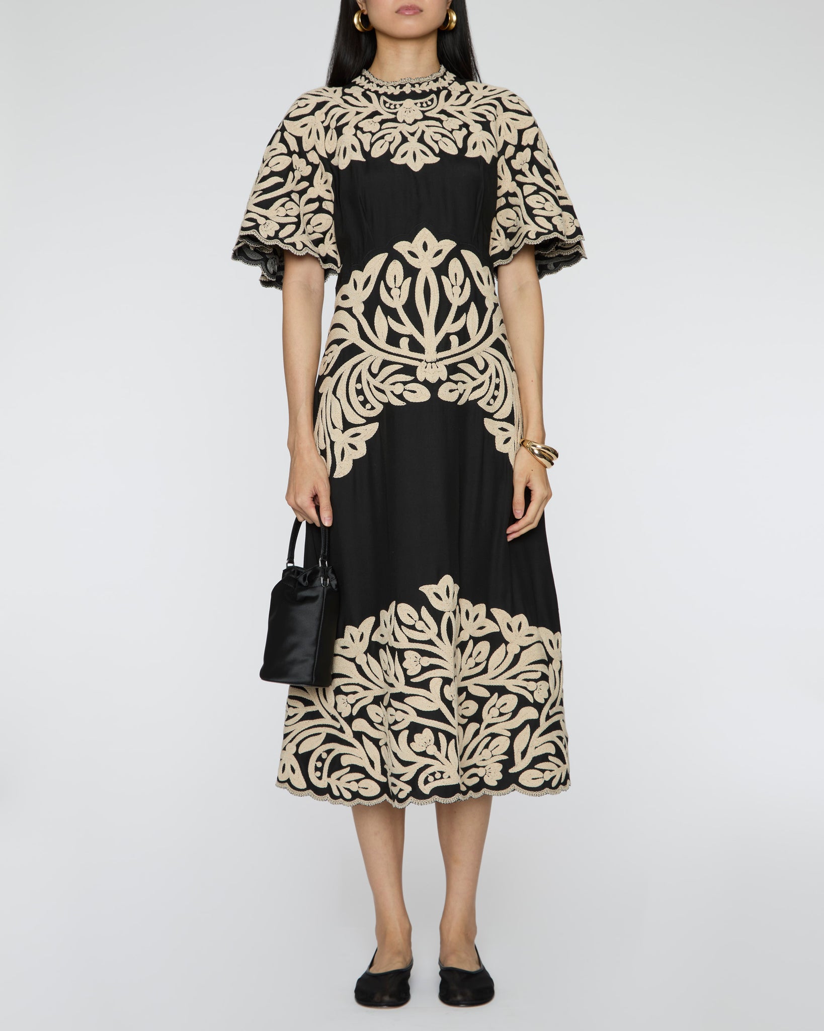 SEA Alexandra Embroidery Short Sleeve Midi Dress in Black– Capsule Shop