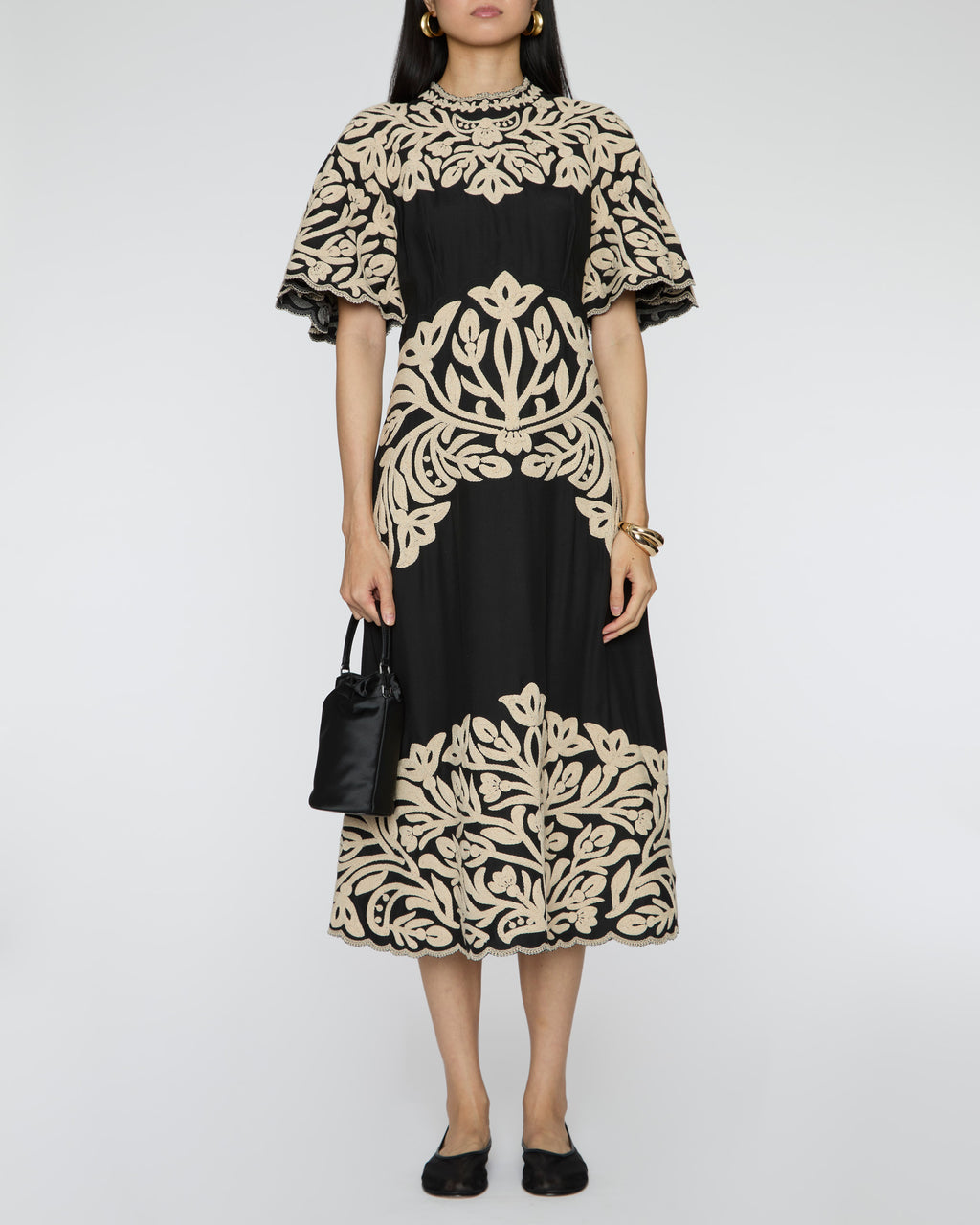 SEA Alexandra Embroidery Short Sleeve Midi Dress