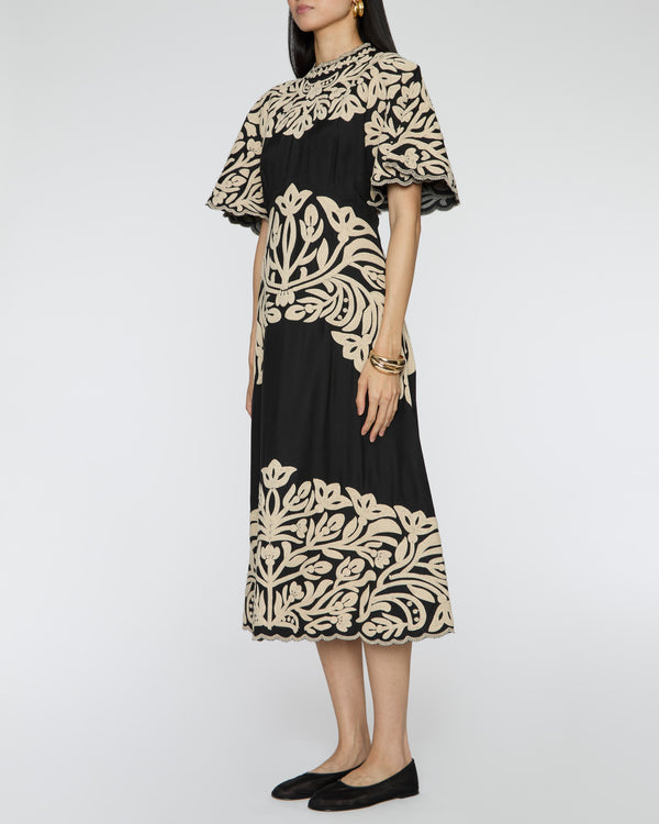 SEA Alexandra Embroidery Short Sleeve Midi Dress