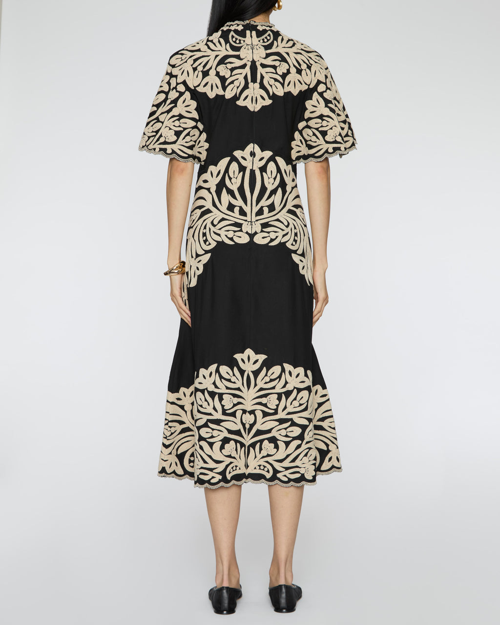 SEA Alexandra Embroidery Short Sleeve Midi Dress