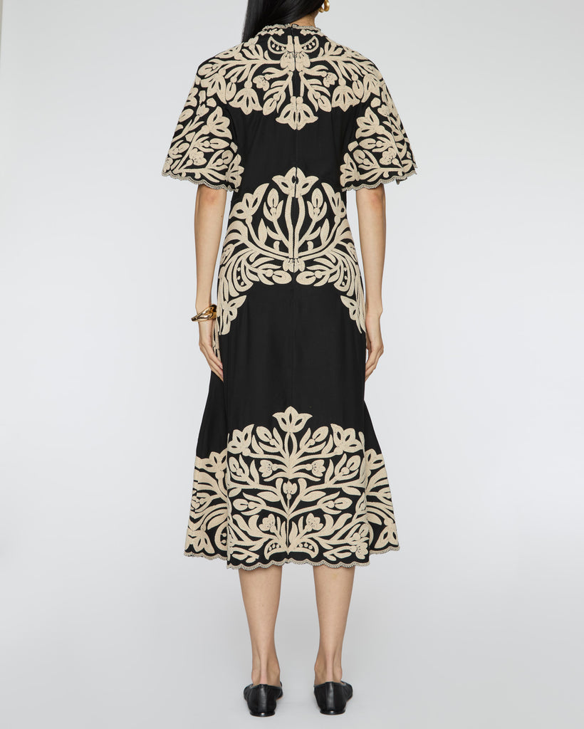 SEA Alexandra Embroidery Short Sleeve Midi Dress in Black– Capsule Shop