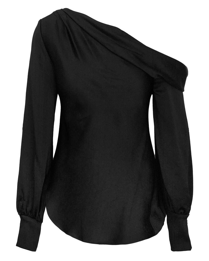 Alice Satin One Shoulder Top in Black - 20% Off Editor's Picks