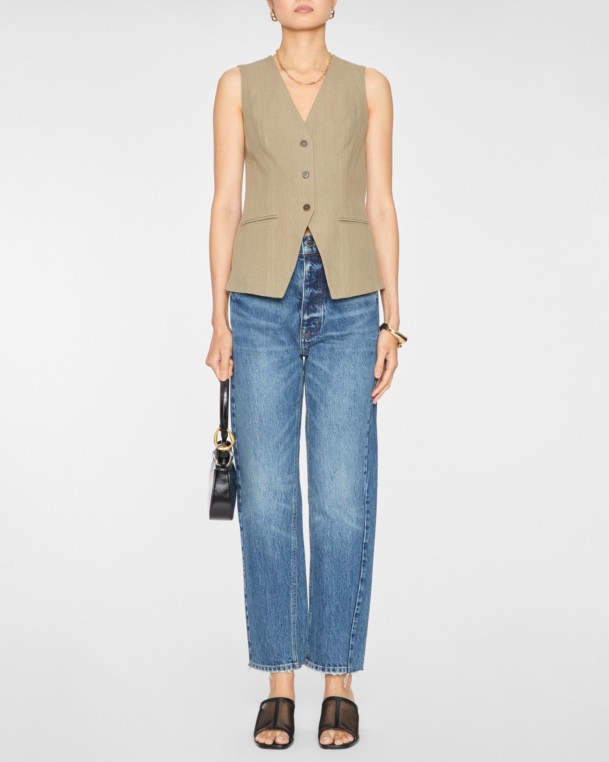 APIECE APART Helena V-Neck Vest in Moss– Capsule Shop