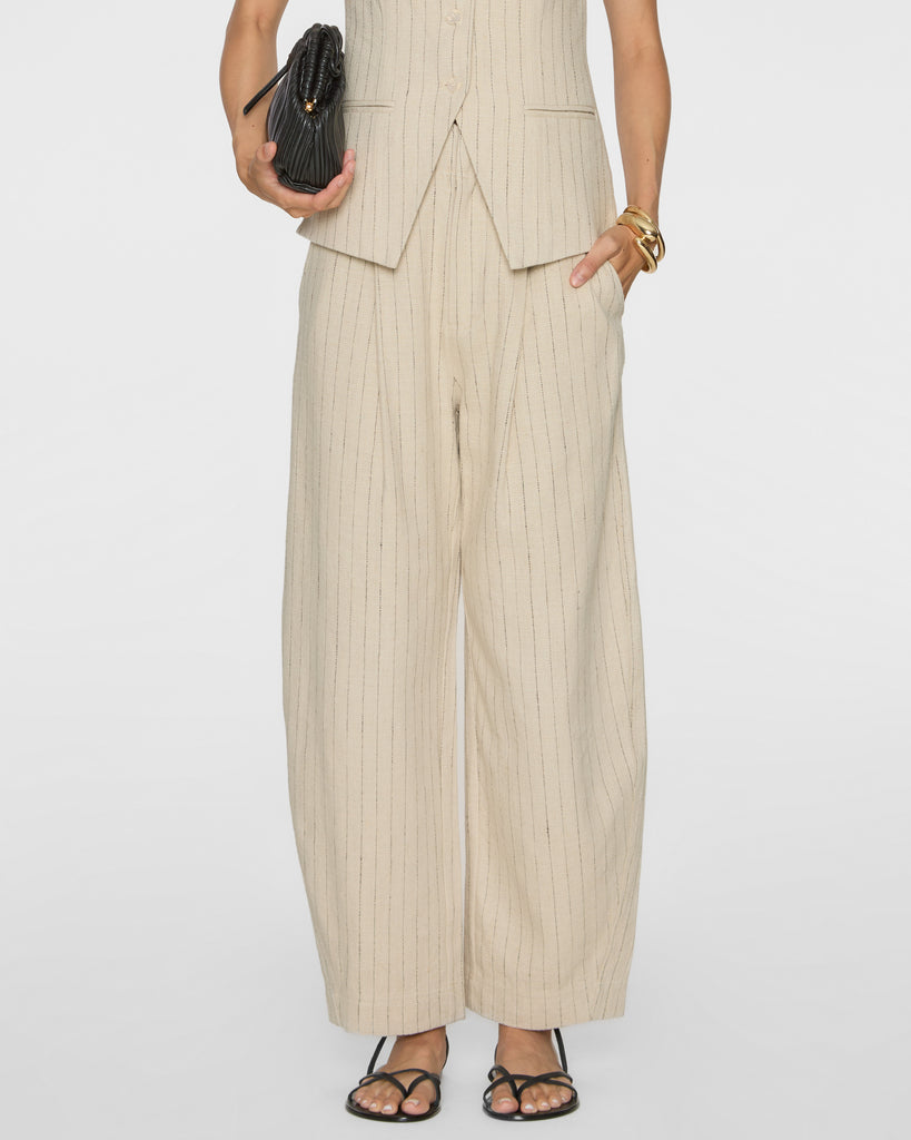 APIECE APART Bari Crop Trouser in Striped Flax