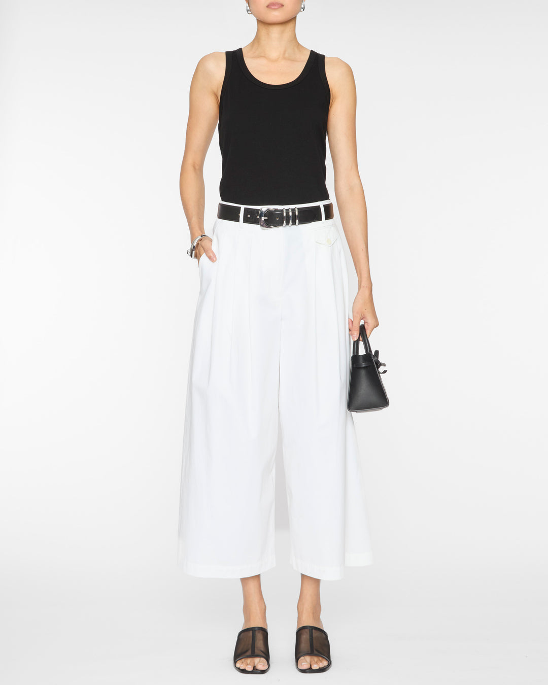 TIBI Bio Twill Triple Pleat Cropped Pant in Optic White