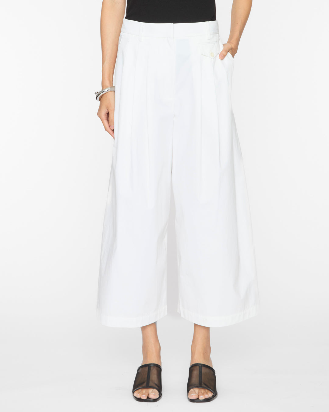 TIBI Bio Twill Triple Pleat Cropped Pant in Optic White