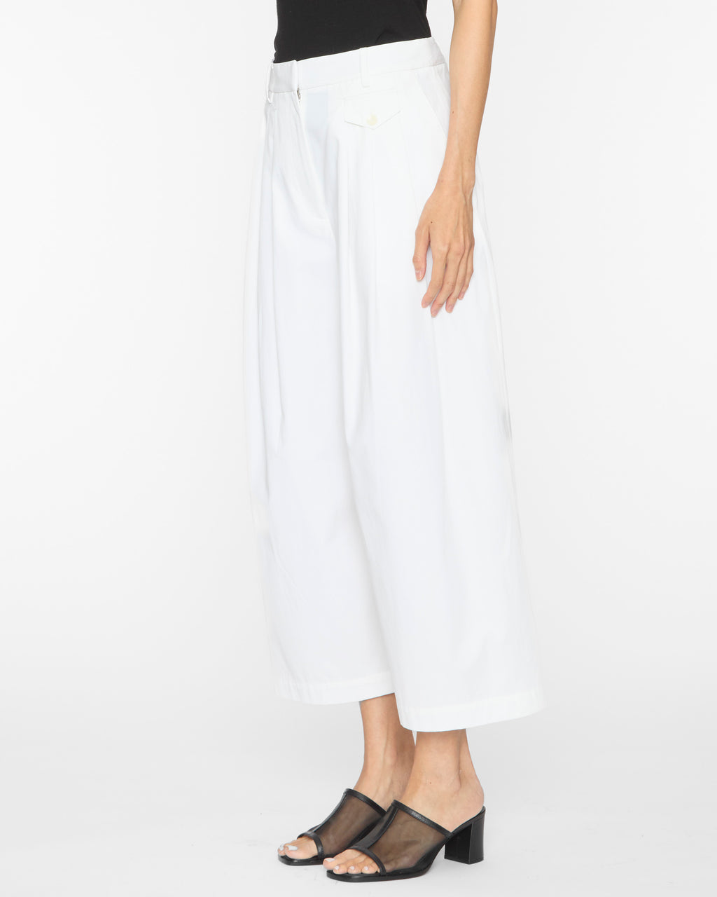TIBI Bio Twill Triple Pleat Cropped Pant in Optic White