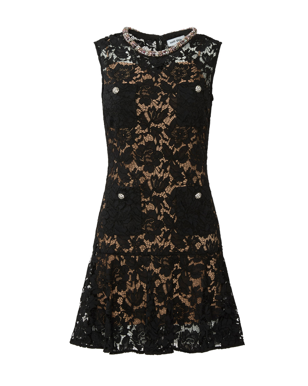 SELF PORTRAIT Black Lace Crystal Mini Dress