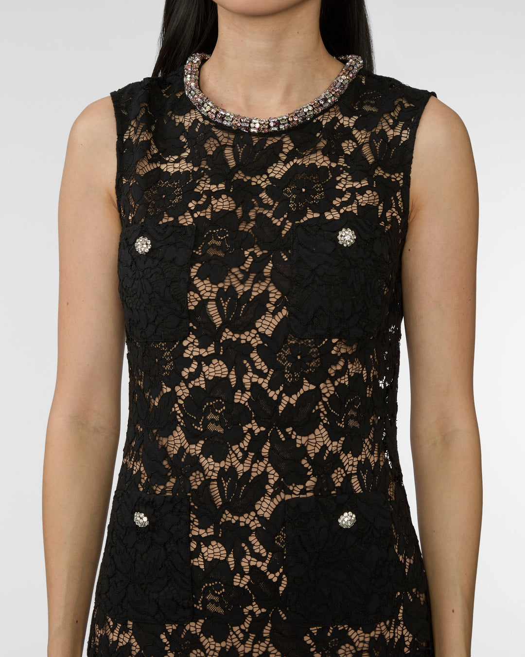 SELF PORTRAIT Black Lace Crystal Mini Dress