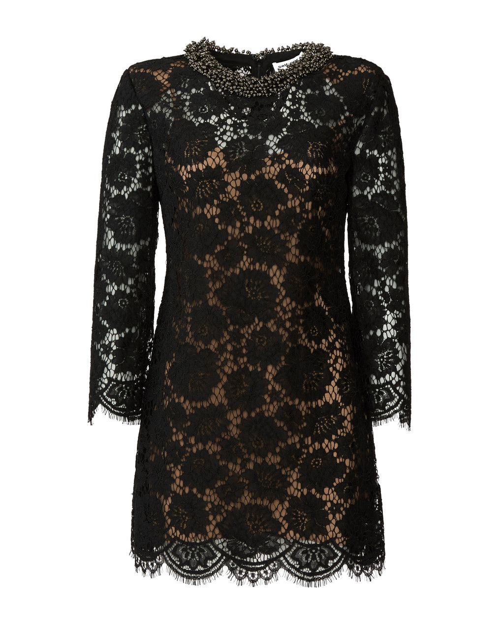 Self Portrait Black Lace Long Sleeve Mini Dress Black