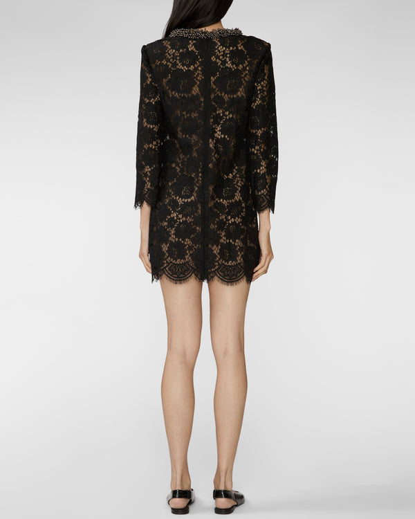 Self Portrait Black Lace Long Sleeve Mini Dress Black