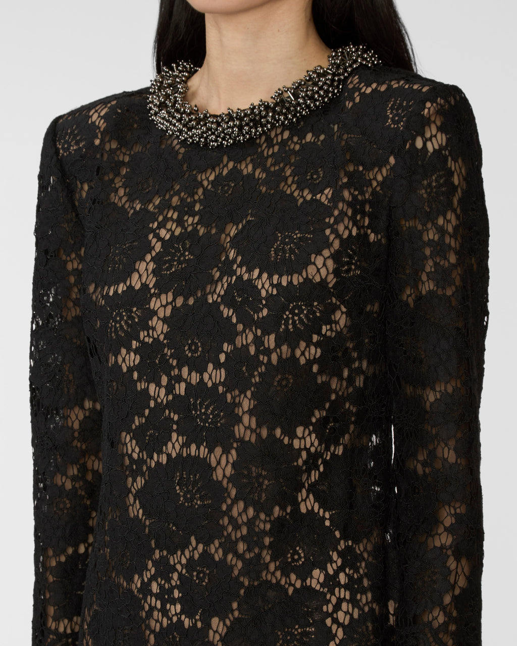 Self Portrait Black Lace Long Sleeve Mini Dress Black
