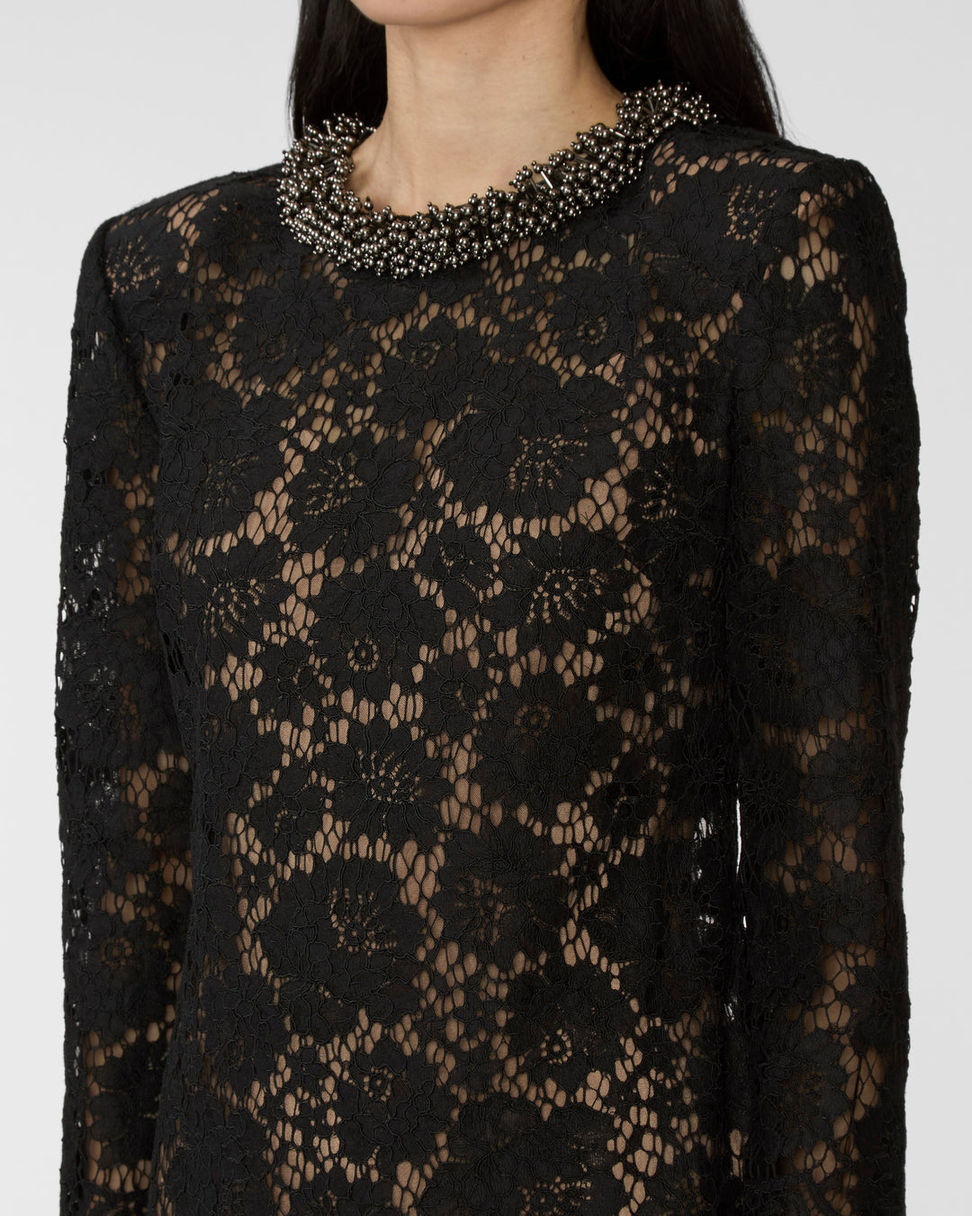 Self Portrait Black Lace Long Sleeve Mini Dress Black