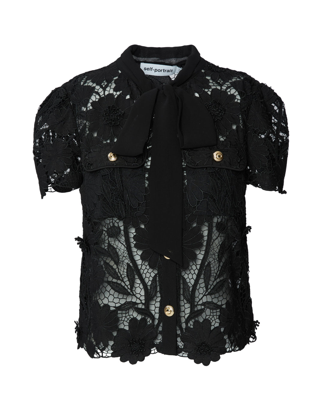 SELF PORTRAIT Black Lace Tie Neck Top