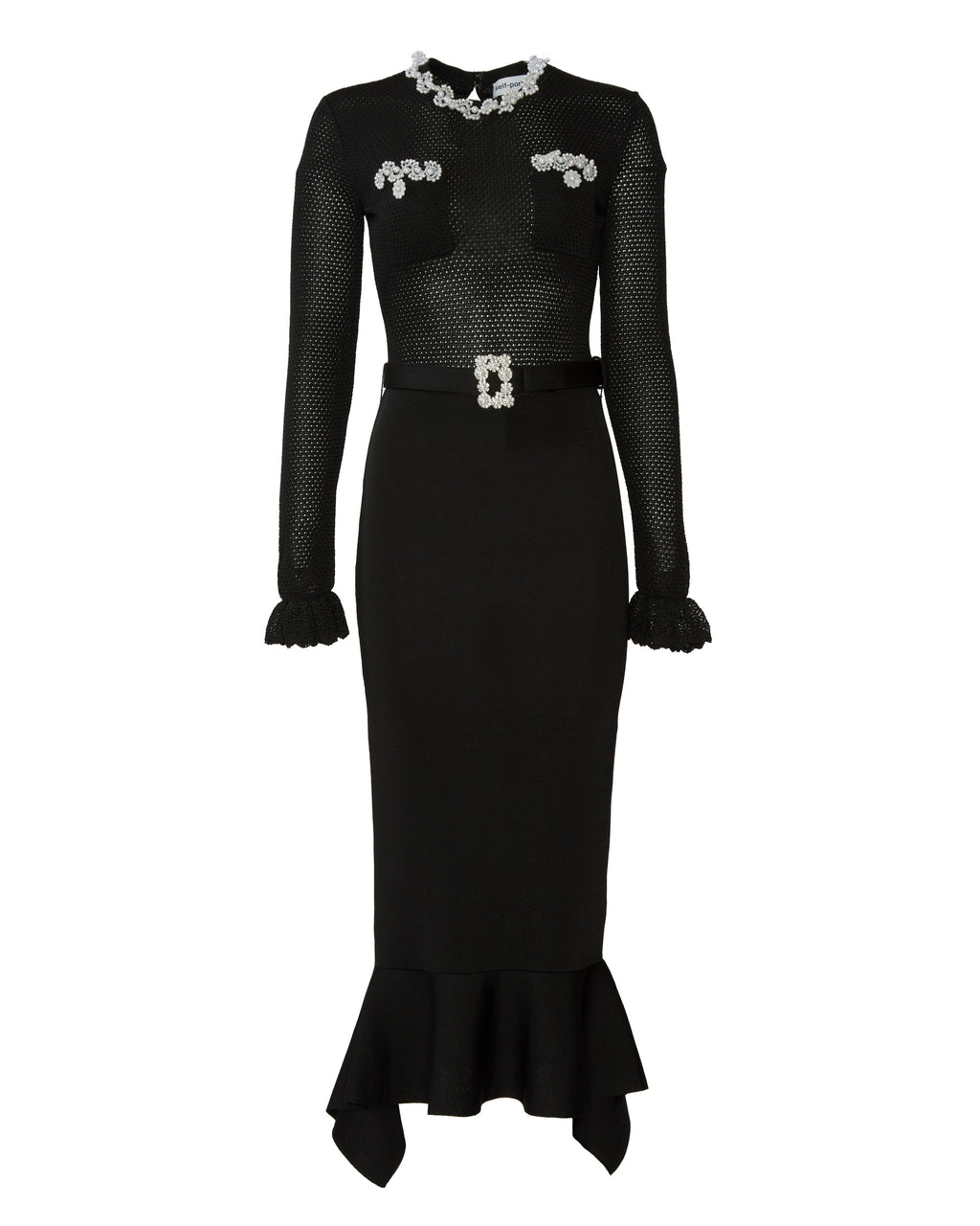 Self Portrait Black Pearl Trim Knit Midi Dress