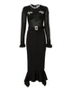 Self Portrait Black Pearl Trim Knit Midi Dress