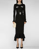 Self Portrait Black Pearl Trim Knit Midi Dress