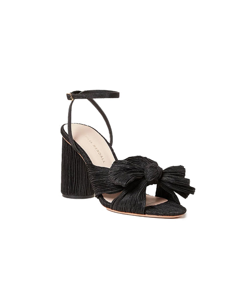 Camellia Black Pleated Bow Heel