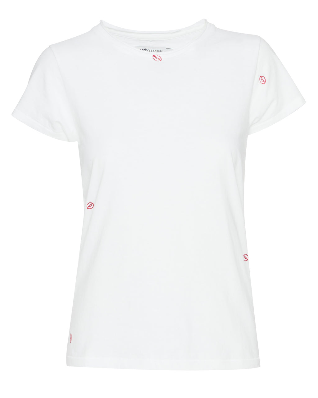 CATHERINEGEE Embroidered Cotton T-Shirt in Bisou Lips