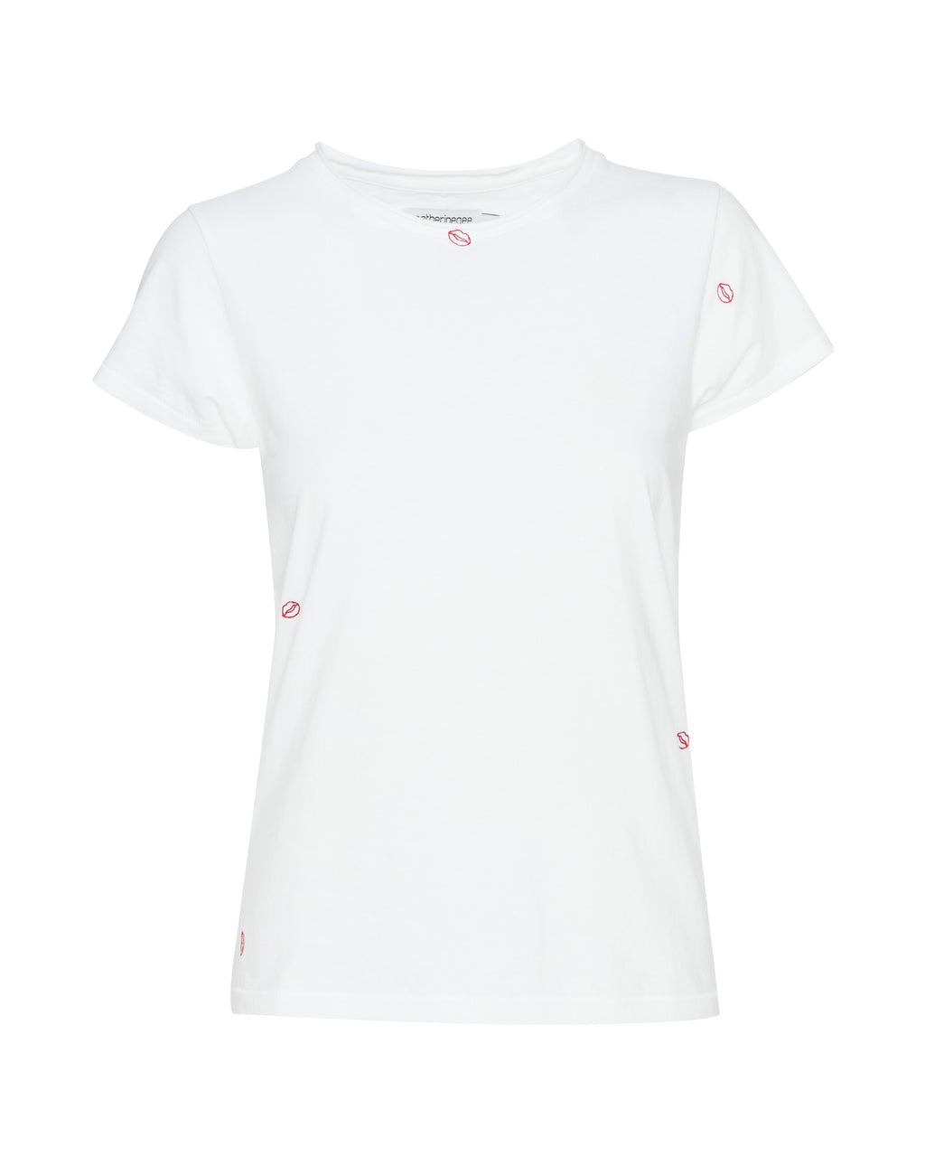 CATHERINEGEE Embroidered Cotton T-Shirt in Bisou Lips