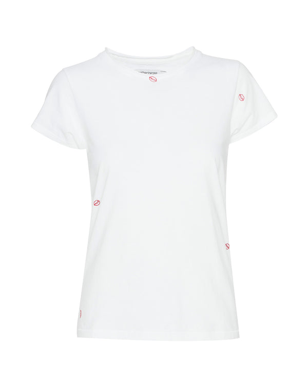 CATHERINEGEE Embroidered Cotton T-Shirt in Bisou Lips