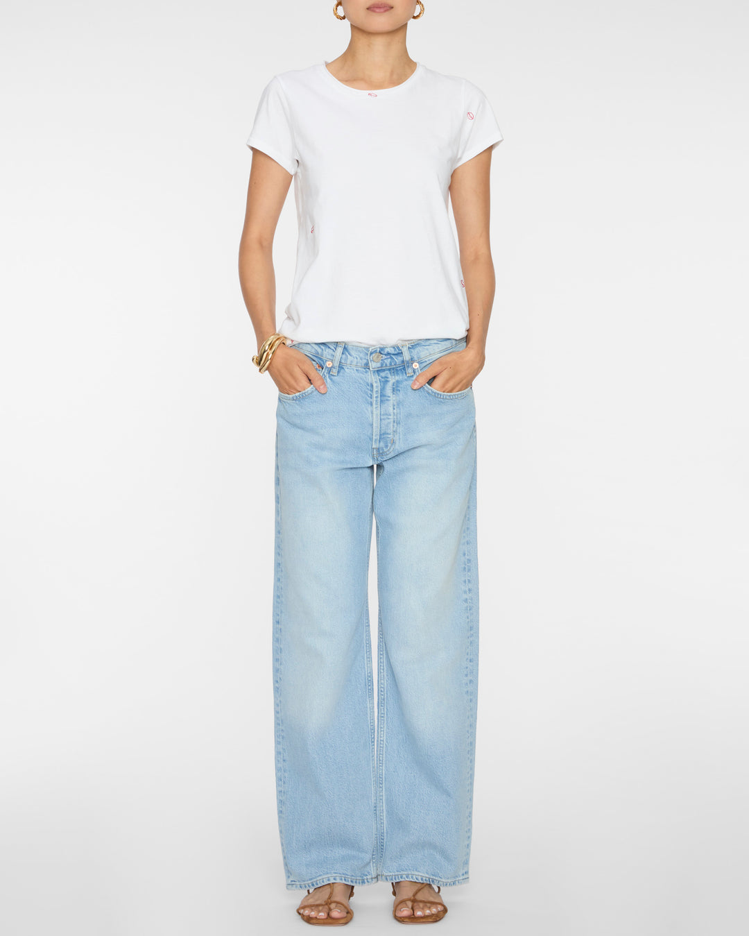 CATHERINEGEE Embroidered Cotton T-Shirt in Bisou Lips