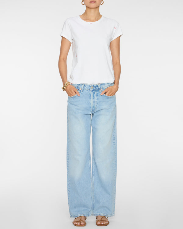 CATHERINEGEE Embroidered Cotton T-Shirt in Bisou Lips