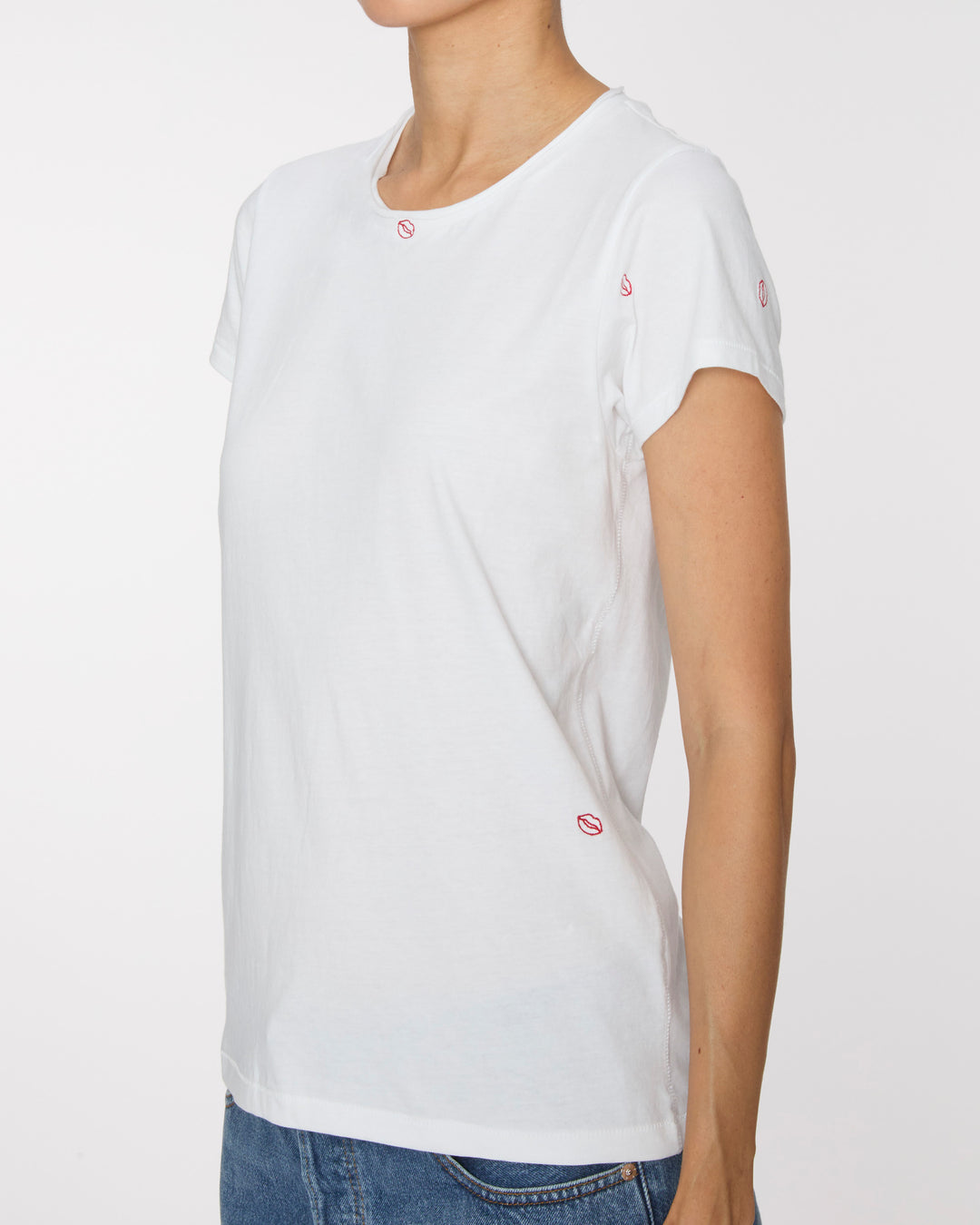 CATHERINEGEE Embroidered Cotton T-Shirt in Bisou Lips