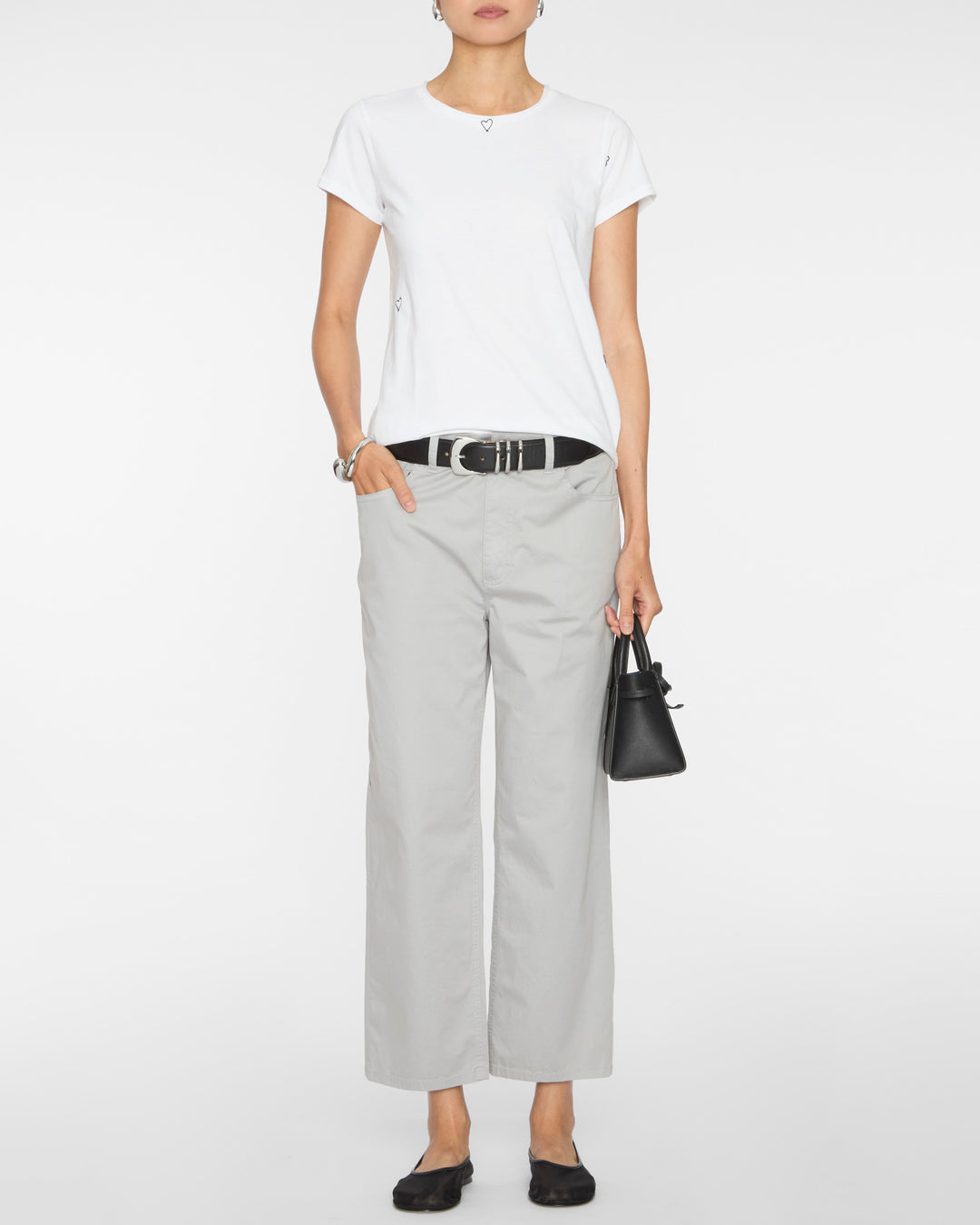 CATHERINEGEE Embroidered Cotton T-Shirt in Black and White Heart