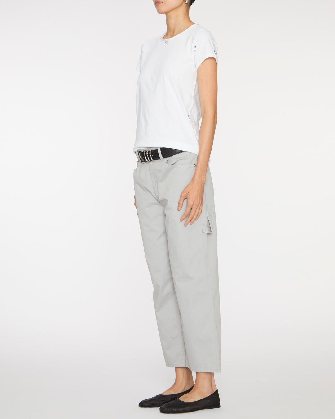 CATHERINEGEE Embroidered Cotton T-Shirt in Black and White Heart