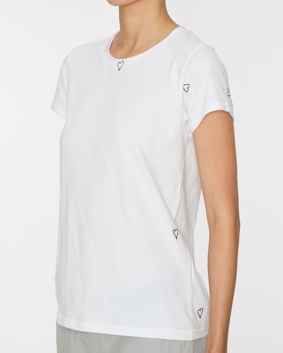 CATHERINEGEE Embroidered Cotton T-Shirt in Black and White Heart