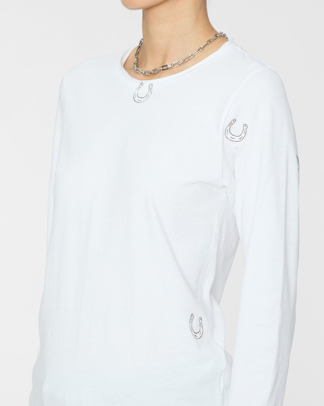 CATHERINEGEE Embroidered Cotton Long Sleeve T-Shirt in Horseshoe