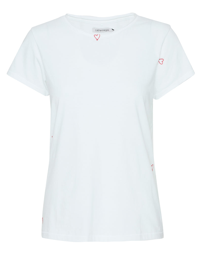 Embroidered Cotton T-Shirt in Red Heart