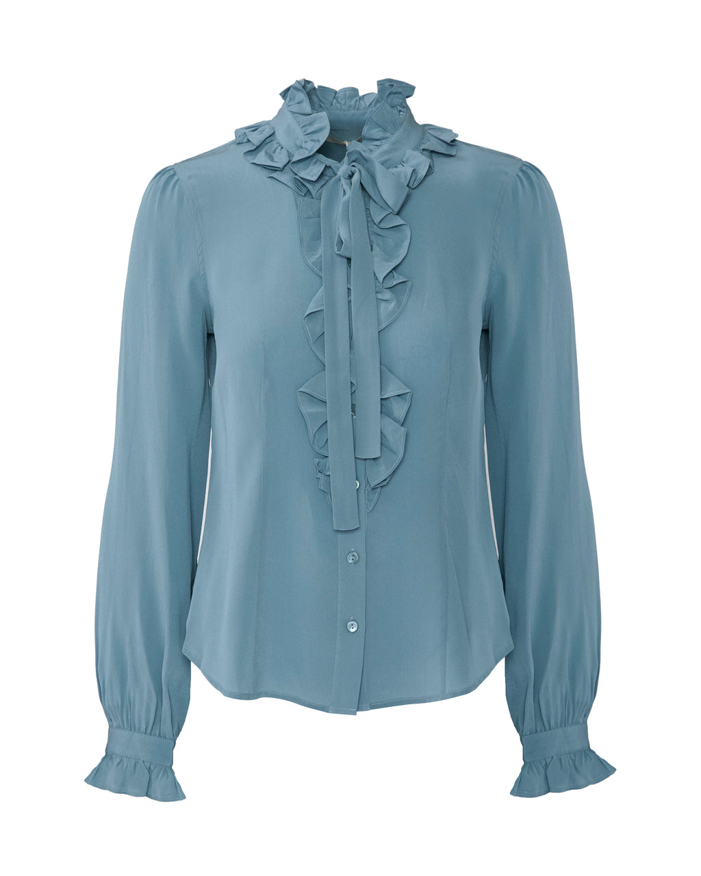 Ulla Johnson Catroux Long Sleeve Silk Blouse Heron