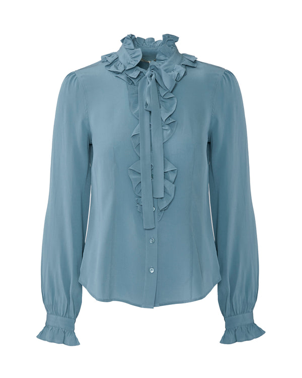 Ulla Johnson Catroux Long Sleeve Silk Blouse Heron