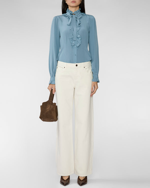 Ulla Johnson Catroux Long Sleeve Silk Blouse Heron