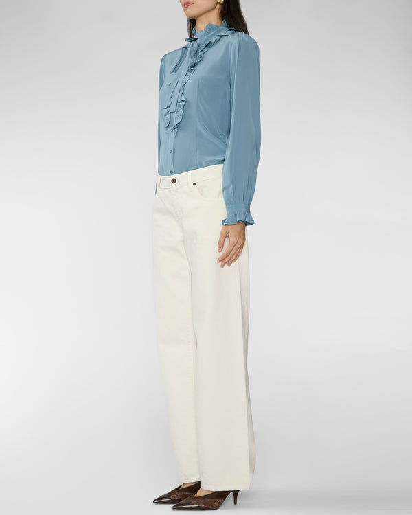 Ulla Johnson Catroux Long Sleeve Silk Blouse Heron
