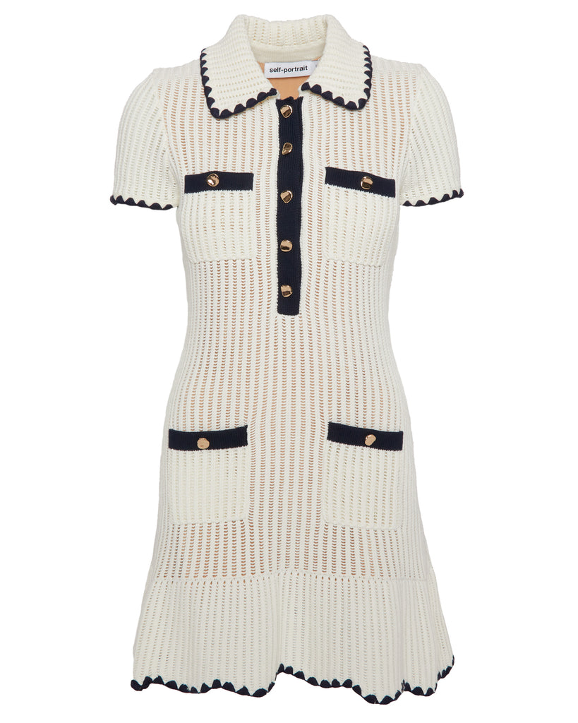 Cream Crochet Collared Mini Dress