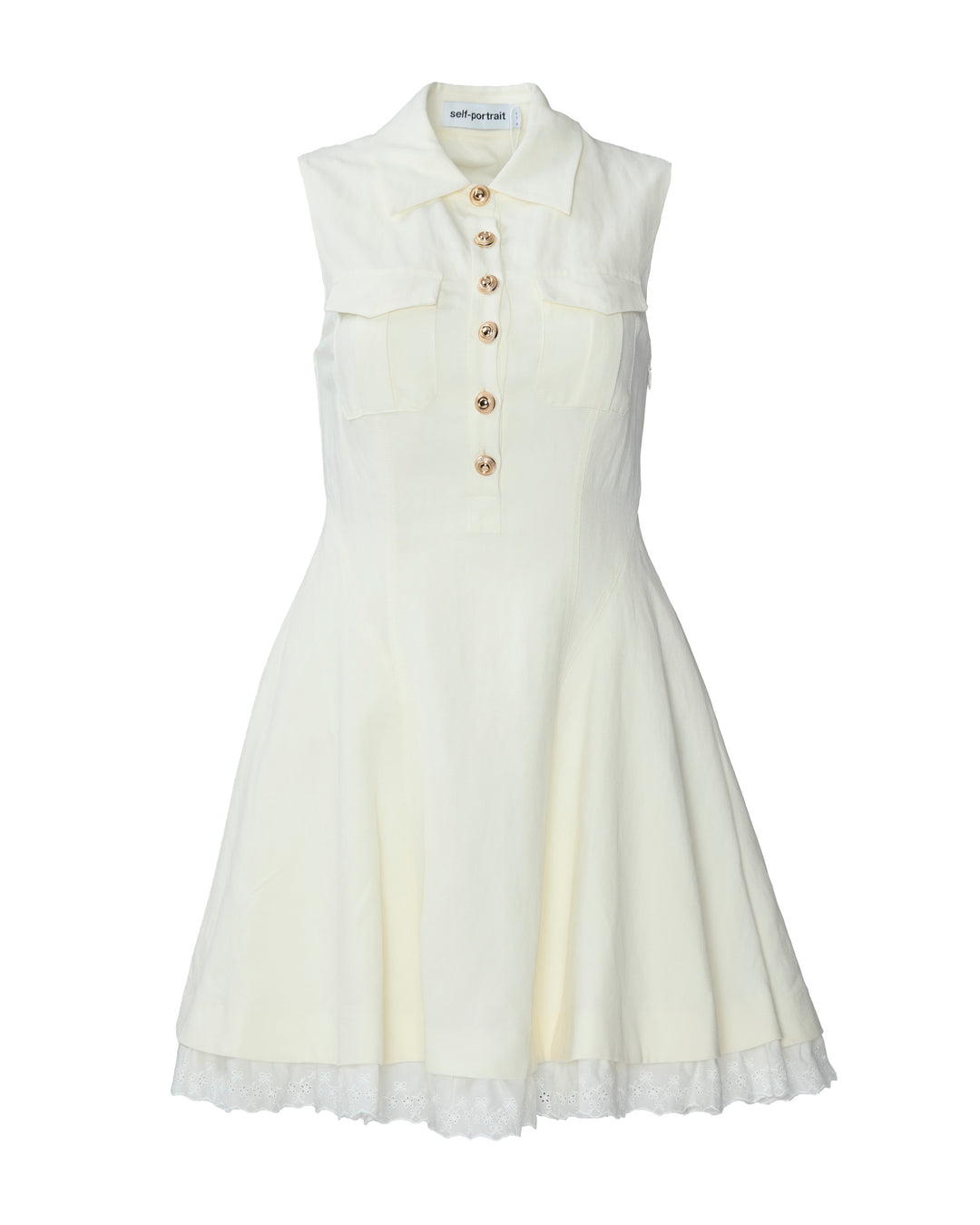 SELF PORTRAIT Cream Linen Sleeveless Mini Dress