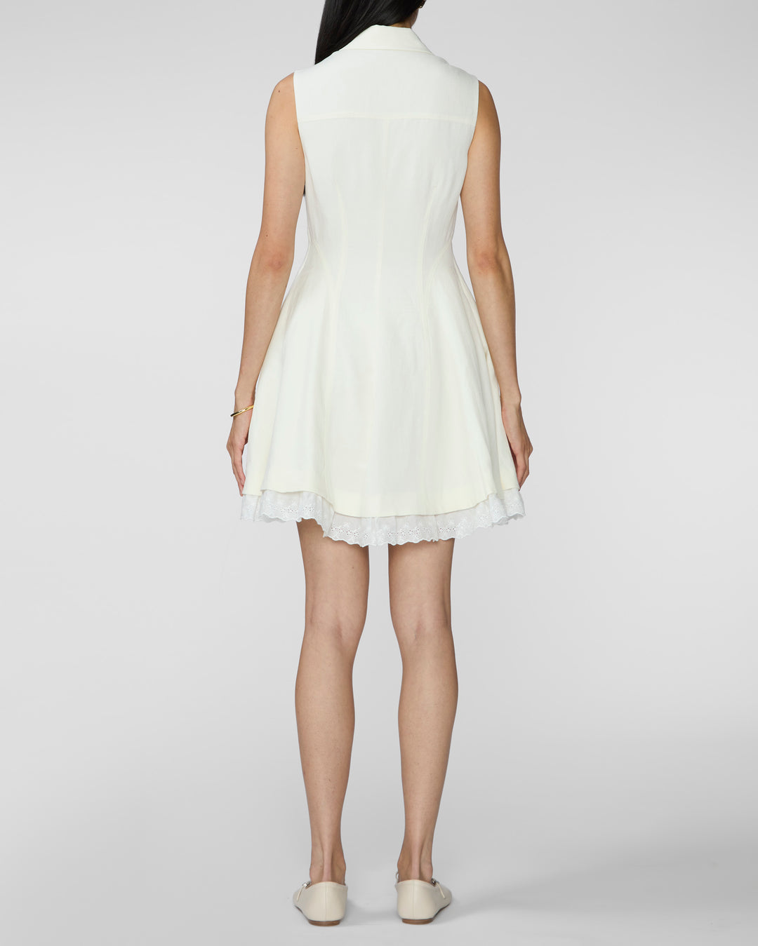 SELF PORTRAIT Cream Linen Sleeveless Mini Dress