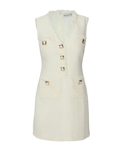 SELF PORTRAIT Cream Sleeveless Boucle Mini Dress