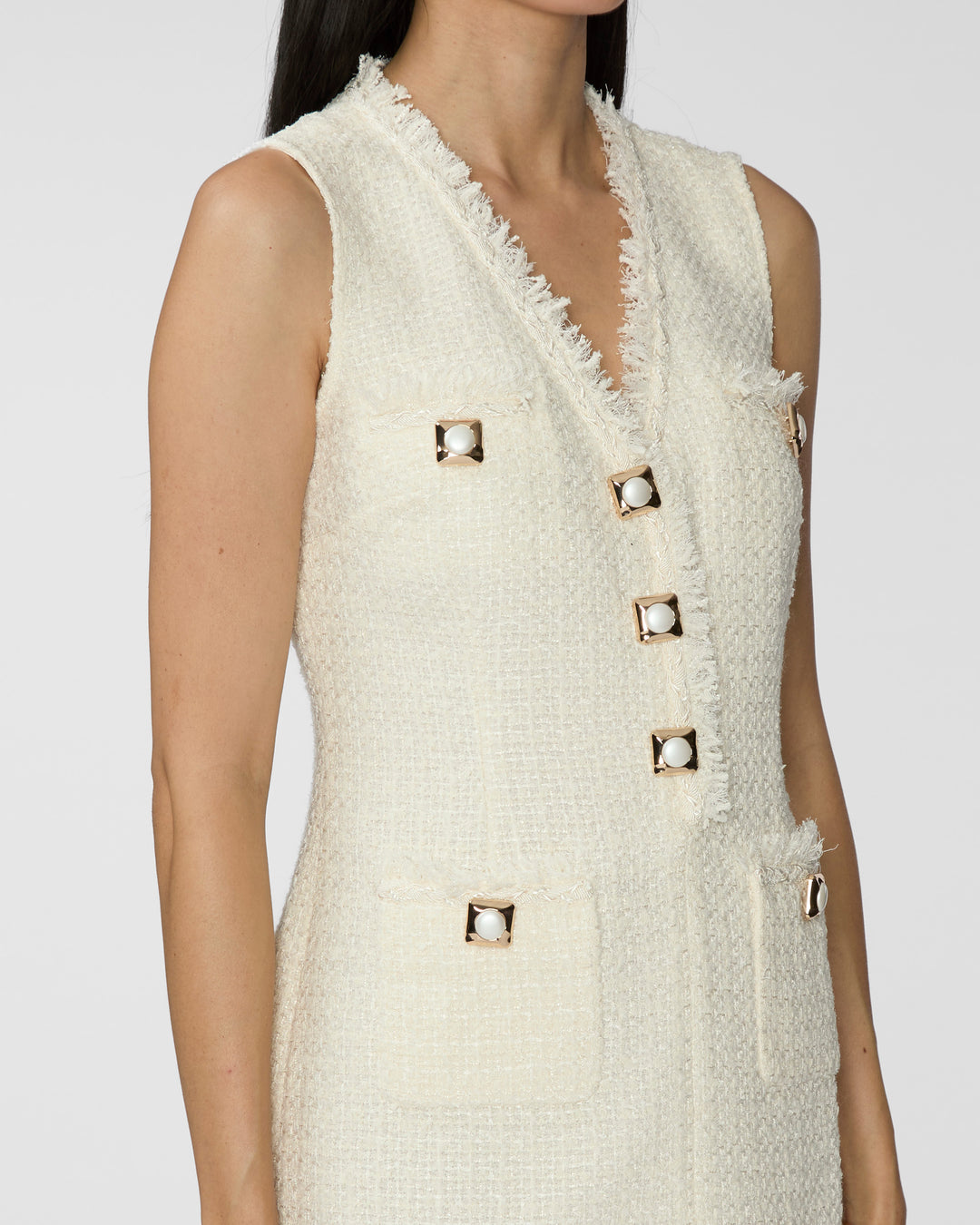 SELF PORTRAIT Cream Sleeveless Boucle Mini Dress