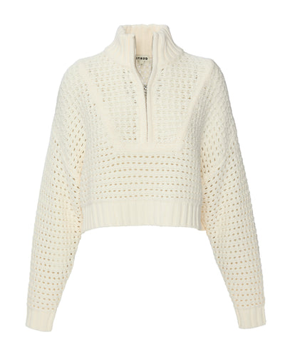 STAUD Cropped Hampton Sweater in Ivory