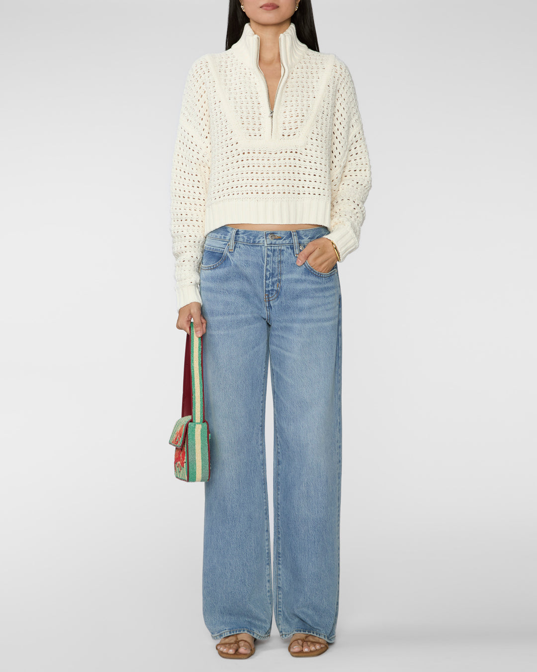 STAUD Cropped Hampton Sweater in Ivory