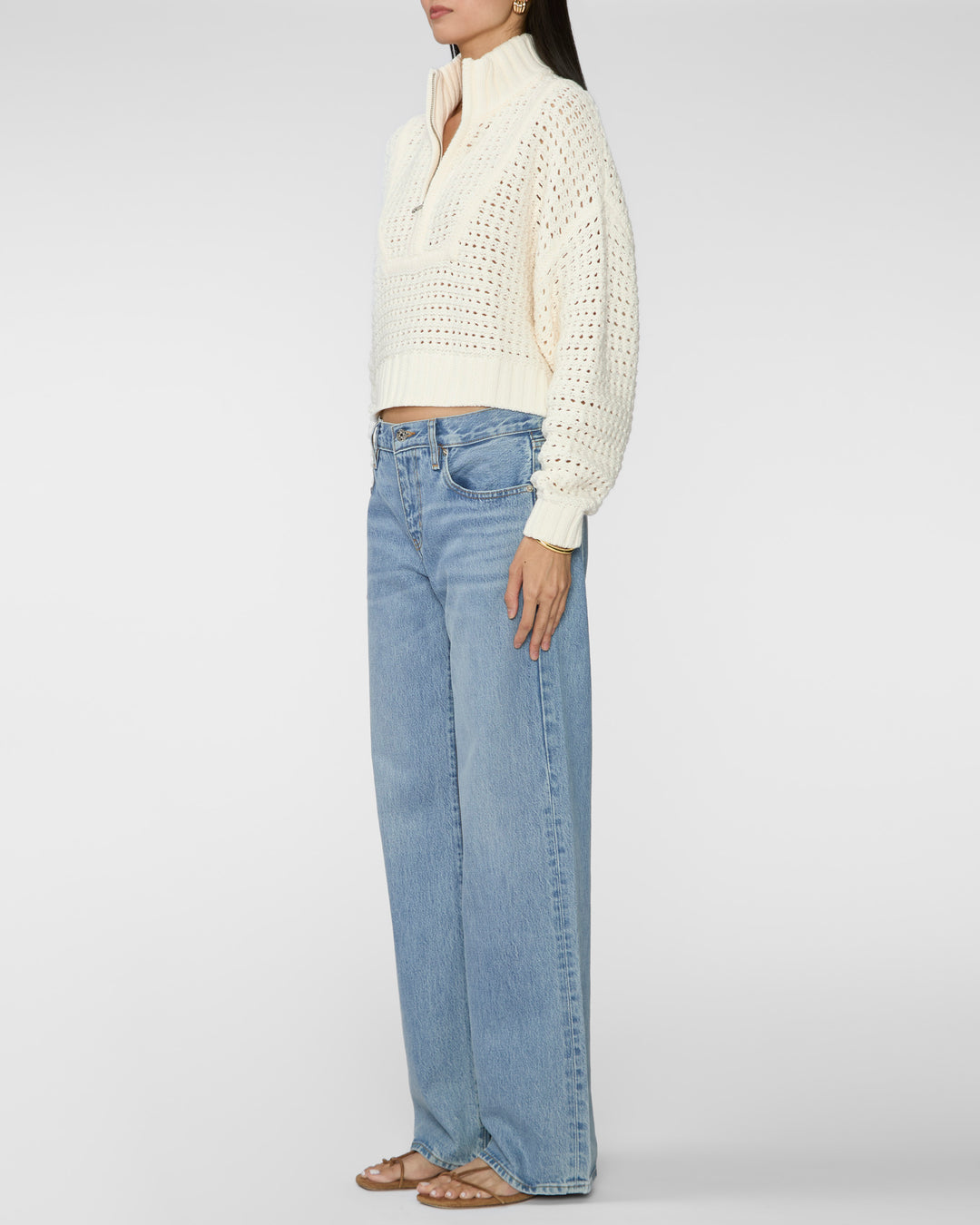 STAUD Cropped Hampton Sweater in Ivory