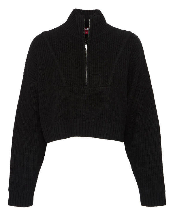 STAUD Cropped Hampton Cashmere Sweater in Black