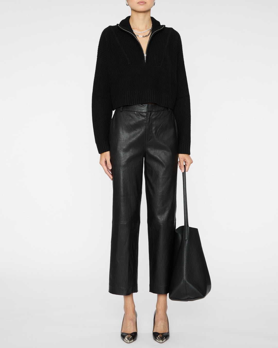 STAUD Cropped Hampton Cashmere Sweater in Black